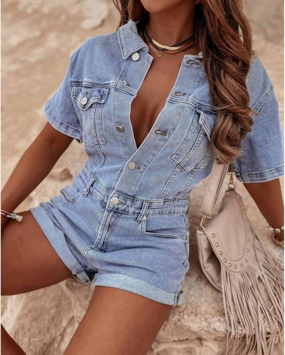 NEW PAPERDOLL loose retro romper in denim
